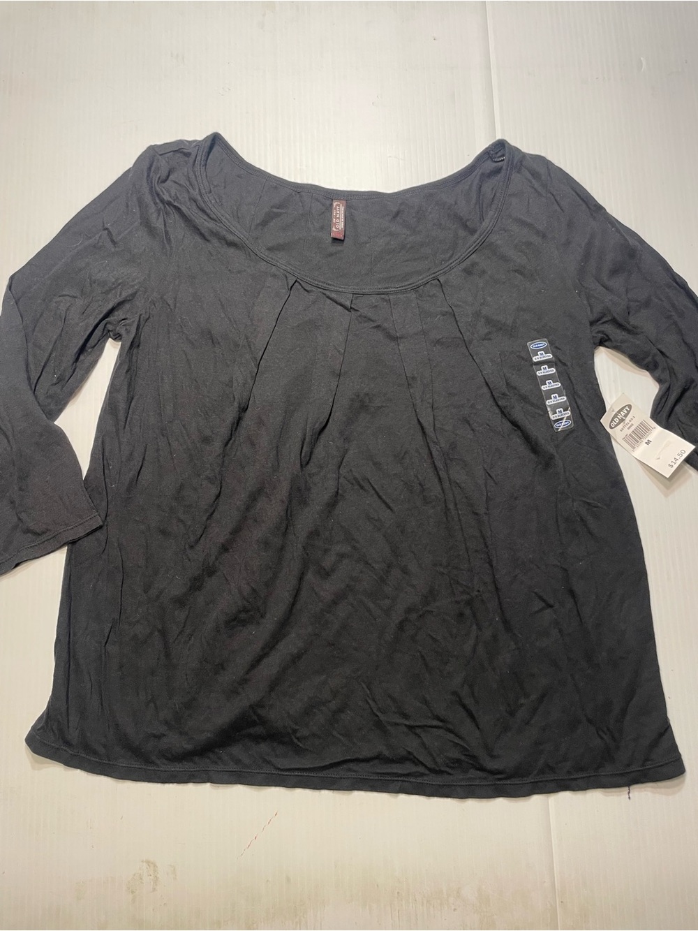 Old Navy Black Swing Top Pleating Detail Scoop Neck 3/4 Sleeve Women Sz M NWT